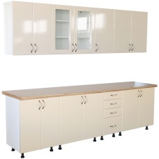 Bucatarie Zebra 260 cm din MDF Vanilie cu blat termoizolant crem